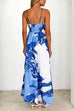 Adjustable Strap Empire Waist Printed Ruffle Maxi Dress