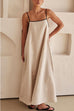 Moxidress Adjustable Strap Backless Cotton Linen Maxi Dress