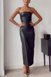 Strapless Tube Faux Leather Pencil Maxi Dress