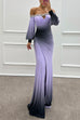 Moxidress Off Shoulder Ruched Waist Gradient Tie Dye Wrap Maxi Dress