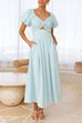 Moxidress V Neck Twist Front Puff Sleeves Cut Out Maxi Dress