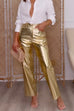 Moxidress High Waist Straight Leg Shiny Faux Leather Pants