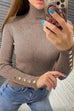 Moxidress Turtleneck Gold Buttons Ribbed Knit Top