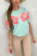 Moxidress Crewneck Short Sleeves 3D Flower Sweater Top