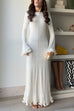 Moxidress Bell Sleeves Back Lace-up Ruffle Trim Maxi Dress