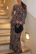 Moxidress Boat Neck Bell Sleeves Animal Print Maxi Dress