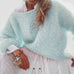 Moxidress Solid Boat Neck Fluffy Knitting Sweater