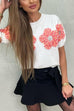 Moxidress Crewneck Short Sleeves 3D Flower Sweater Top