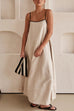 Moxidress Adjustable Strap Backless Cotton Linen Maxi Dress