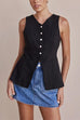 Moxidress Single Breasted Pocketed Solid Vest