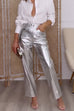 Moxidress High Waist Straight Leg Shiny Faux Leather Pants