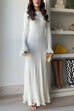 Moxidress Bell Sleeves Back Lace-up Ruffle Trim Maxi Dress