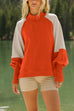 Moxidress Mockneck Lantern Sleeves Color Block Sweatshirt