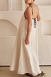 Moxidress Adjustable Strap Backless Cotton Linen Maxi Dress