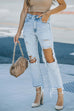 Moxidress Raw Hem Ripped Hole Cropped Jeans