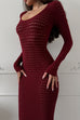 Moxidress Long Sleeves Hollow Out Crochet Knit Midi Dress