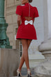 Moxidress Mockneck Petal Sleeves Bow Knot Cut Out Mini Dress