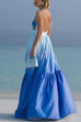 Moxidress Backless Cut Out Gradient Tie Dye Ruffle Maxi Cami Dress