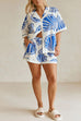 Moxidress V Neck Short Sleeves Shirt and Drawstring Waist Shorts Seashell Print Set