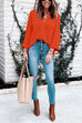 Moxidress Buttons V Neck Side Split Waffle Knit Sweater