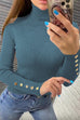 Moxidress Turtleneck Gold Buttons Ribbed Knit Top