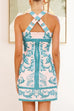 Moxidress Back Criss Cross Sleeveless Printed Mini Dress