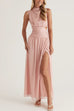 Mockneck Sleeveless Cut Out Waist Slit Maxi Dress