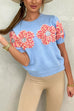 Moxidress Crewneck Short Sleeves 3D Flower Sweater Top