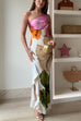 One Shoulder Side Draped Ruffle Slit Floral Print Maxi Dress