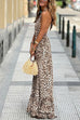 Moxidress Halter Backless Leopard Ruffle Swing Maxi Dress