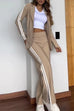 Moxidress Color Block Open Front Blazer Elastic Waist Slit Wide Leg Pants Set