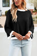 Moxidress Crewneck Drop Shoulder Color Block Knit Sweater