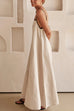 Moxidress Adjustable Strap Backless Cotton Linen Maxi Dress