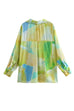 Moxidress Long Sleeves Button Front Tie Dye Blouse Shirt