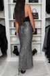 Moxidress Christmas Party High Waist Sequin Bodycon Maxi Skirt