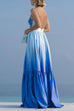 Moxidress Backless Cut Out Gradient Tie Dye Ruffle Maxi Cami Dress