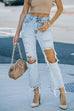 Moxidress Raw Hem Ripped Hole Cropped Jeans