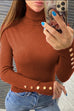 Moxidress Turtleneck Gold Buttons Ribbed Knit Top