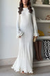 Moxidress Bell Sleeves Back Lace-up Ruffle Trim Maxi Dress