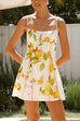 Drawstring Neck Lemon Print Mini Cami Dress