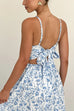 V Neck Bow Backless Floral Print Maxi Cami Dress