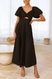 Moxidress V Neck Twist Front Puff Sleeves Cut Out Maxi Dress