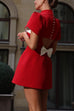 Moxidress Mockneck Petal Sleeves Bow Knot Cut Out Mini Dress