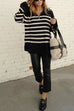 Moxidress Turtleneck Zip Up Striped Pullover Sweater