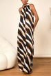 Moxidress Tie Neck Sleeveless Color Block Printed Maxi Dress