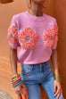 Moxidress Crewneck Short Sleeves 3D Flower Sweater Top