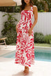 Halter Backless Printed Maxi Vacation Dress