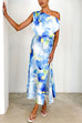 One Shoulder Side Slit Printed Maxi Dress