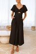 Moxidress V Neck Twist Front Puff Sleeves Cut Out Maxi Dress