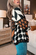 Moxidress Button Down Drawstring Hem Geometric Pattern Sweater Cardigan